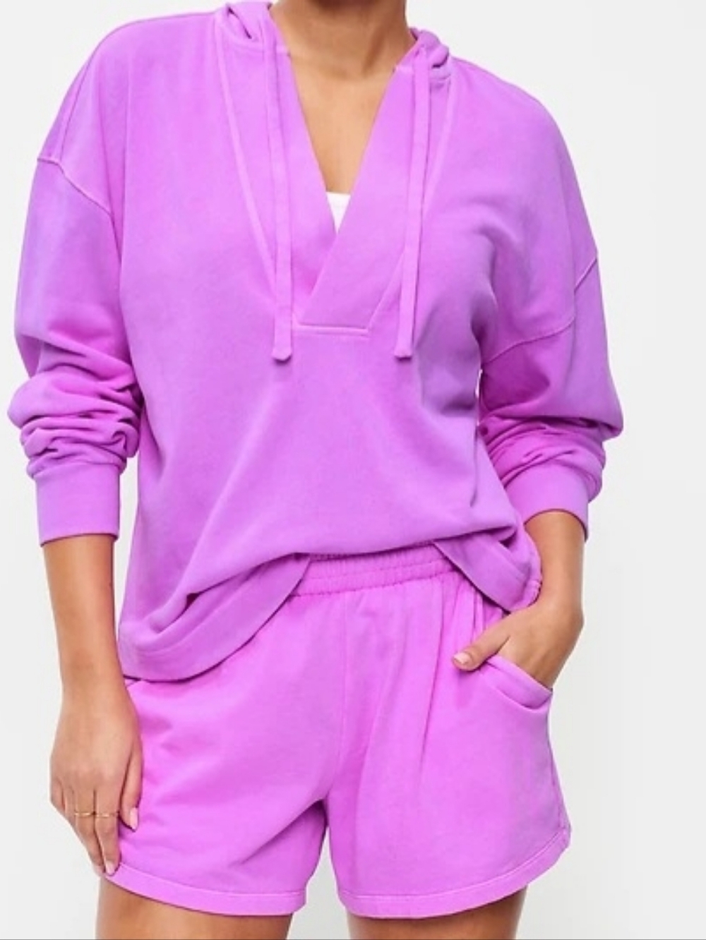 Neon PINK OversiZeD Hoodie & ShoRts Set LOUNGE ComfY Casual Ladies Med Large